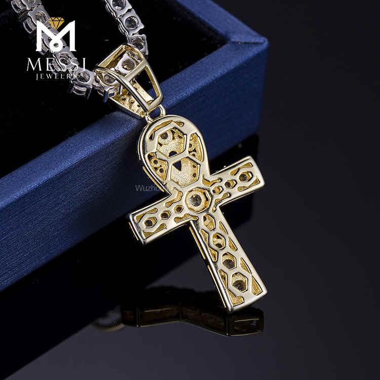 Moda hiphop Regalos 14k oro real oro amarillo Lab diamante cruz collar