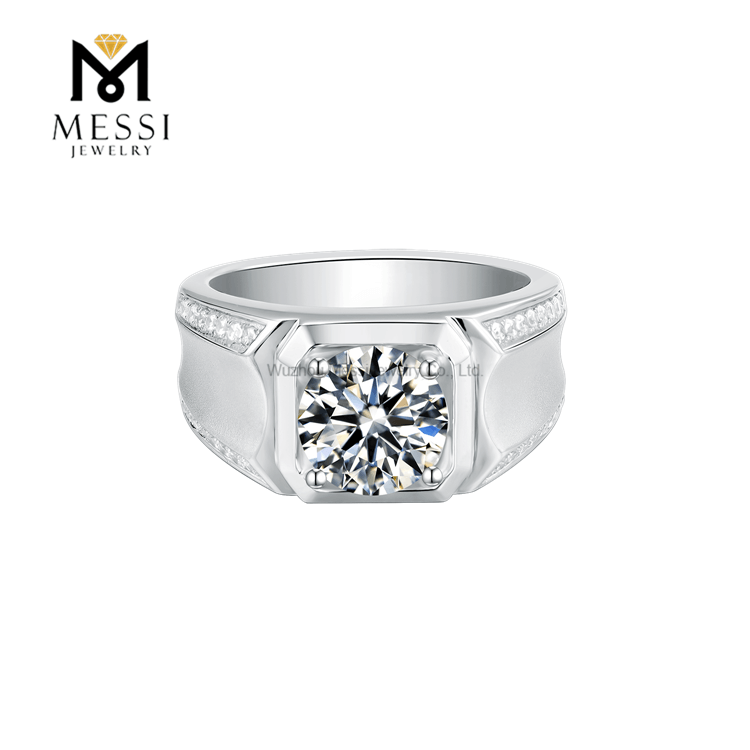 Anillos de plata chapados en oro blanco de 14 quilates y 18 quilates Anillo de moissanita de 9 mm y 3 quilates para hombre