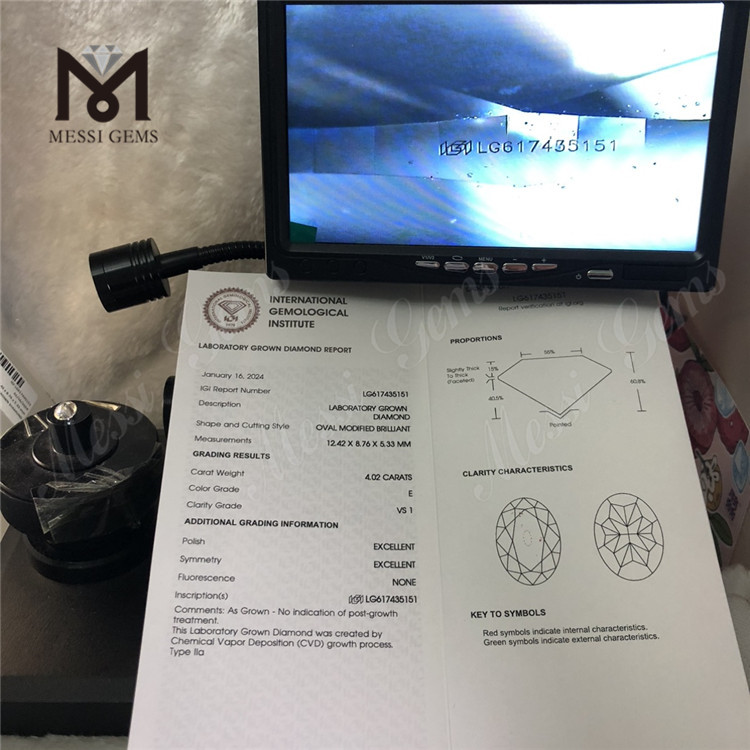 4.02CT E VS1 CVD OV diamantes hechos en laboratorio LG617435151 丨Messigems