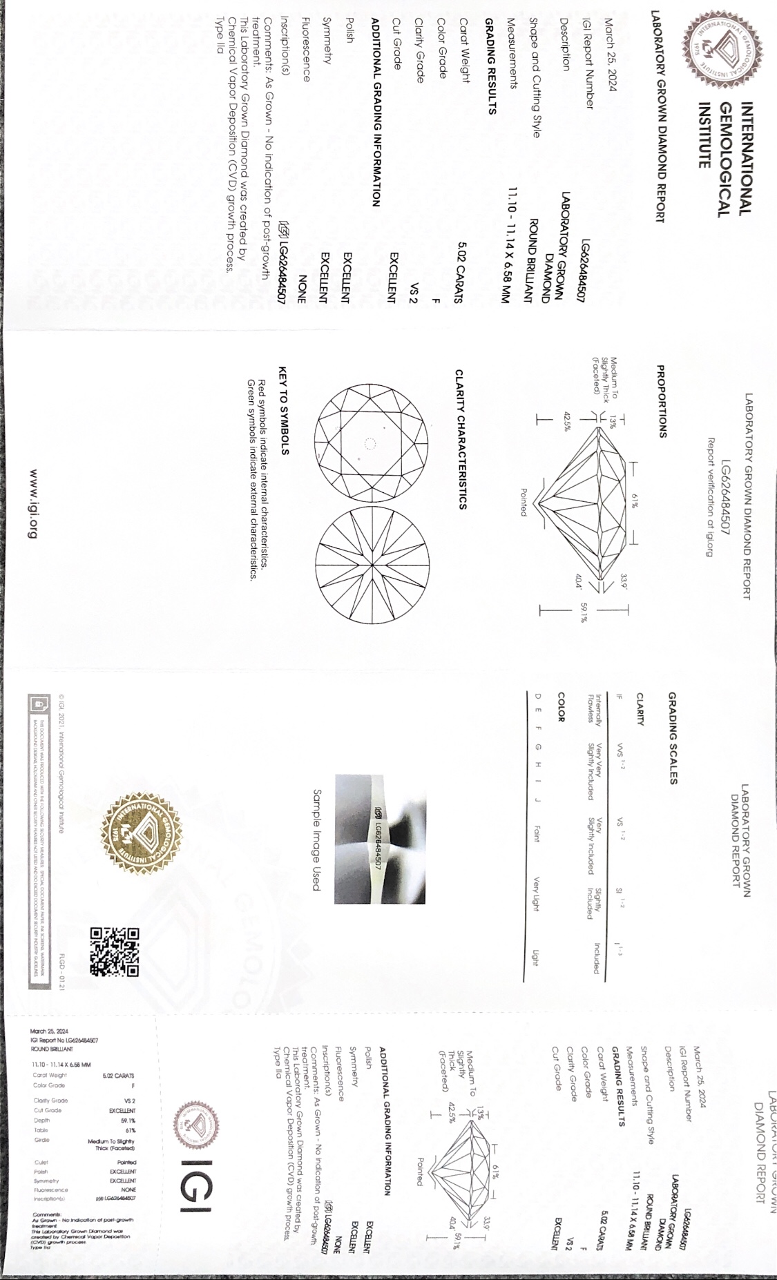Diamantes sueltos certificados igi de 5 quilates ex