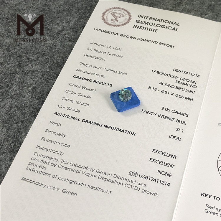 2.06CT SI1 FANCY INTENSE BLUE diamante cultivado en laboratorio CVD LG617411214
