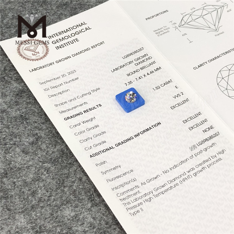 1.52CT E VVS2 3EX diamantes redondos hpht a la venta LG598385357 Elecciones sustentables 丨Messigems