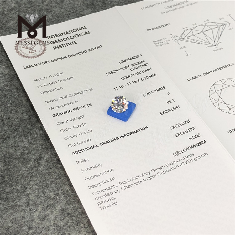 5.20CT F VS1 3EX Diamantes hechos en laboratorio CVD LG624442824丨Messigems