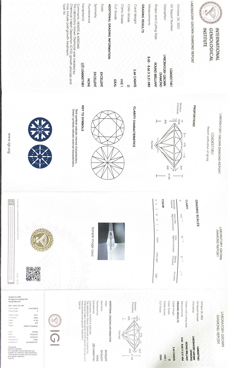Certificado de diamante igi de 2,44 quilates