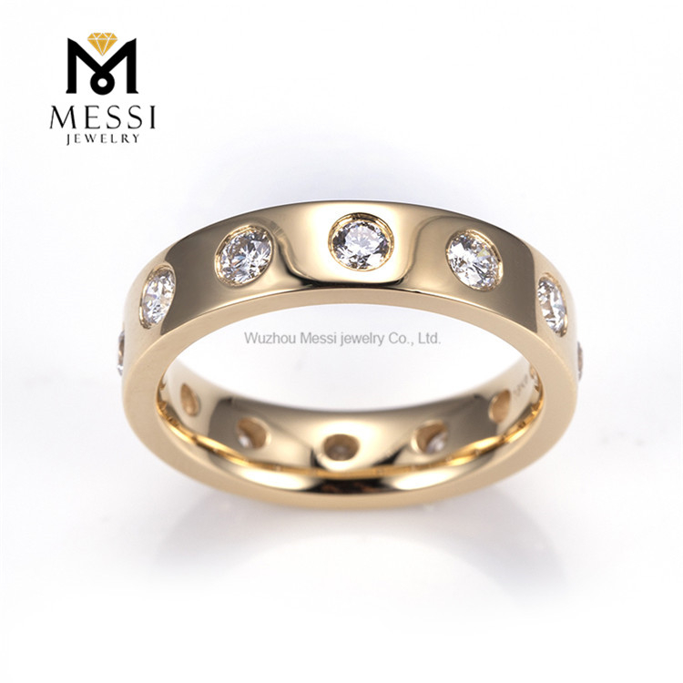 Anillos de diamantes producidos en laboratorio de forma redonda estilo moda en oro amarillo de 18 quilates