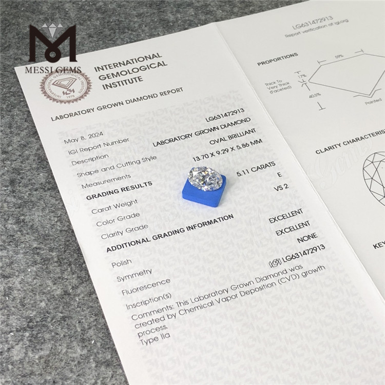 5.11CT E OV VS2 CVD diamantes fabricados en laboratorio LG631472913 丨Messigems