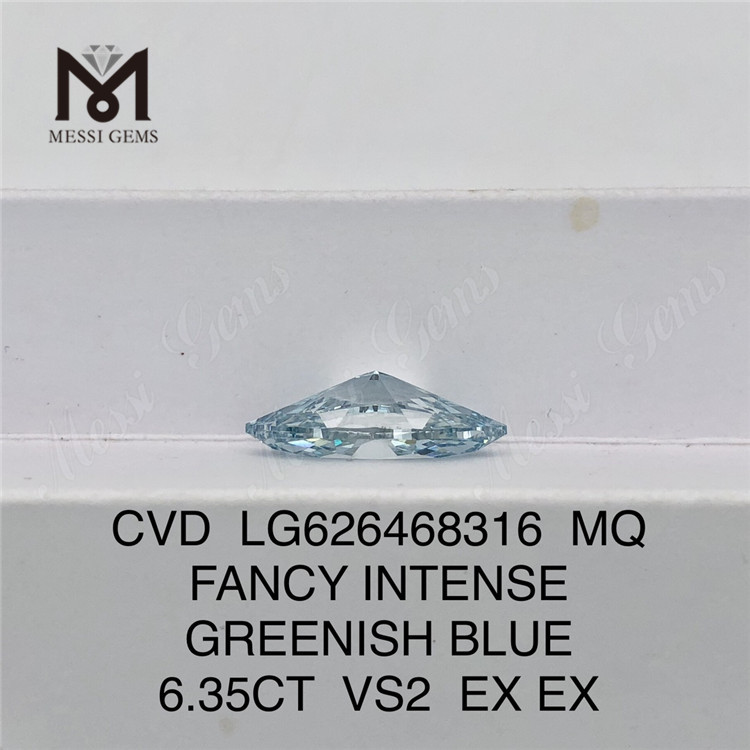 6.35CT FANCY INTENSE VERDOSO Azul diamantes cultivados MQ CVD LG626468316丨Messigems