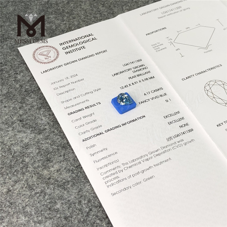 4.17CT PERA FANCY AZUL VIVO SI1 CVD 4ct diamantes de fábrica LG617411359